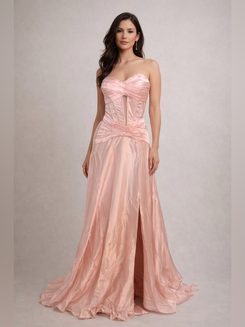 ✨ Faeriesty Pink Satin Strapless Gown w/ Train – Romantic Corset Fit ✨Size Small